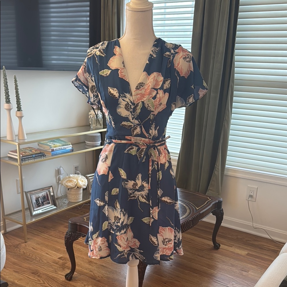 Floral Blue Wrap Dress